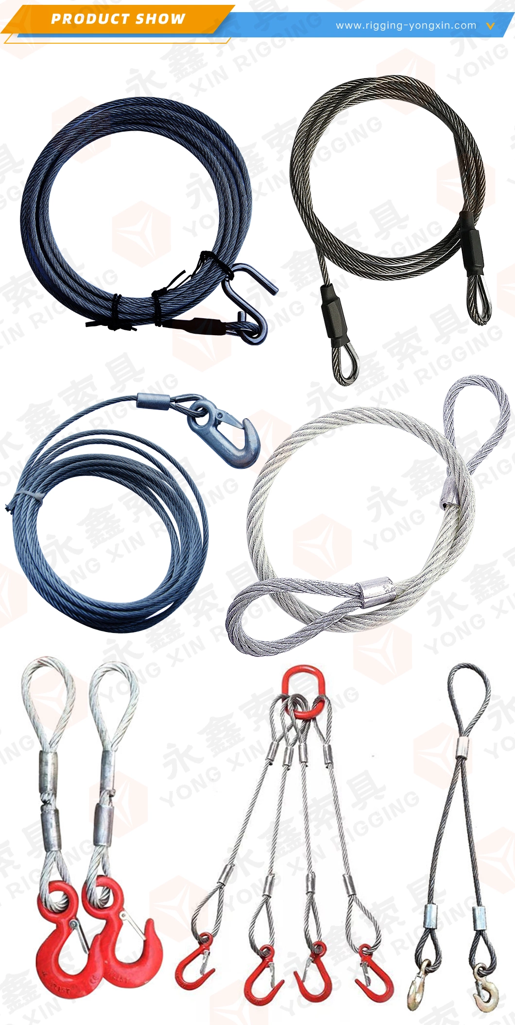 Superior Quality PVC Coated Steel Wire Rope Sling with Strong Snap Hook Carabiner