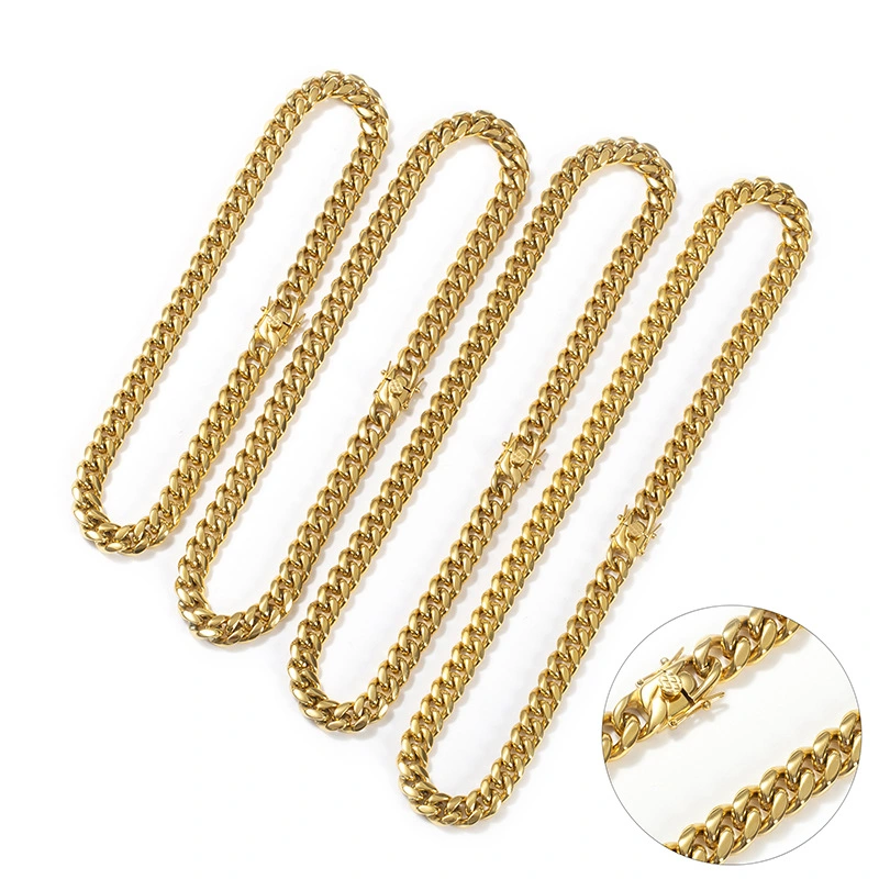 Gold Plated Stainless Steel Hip Hop Jewelry Men&prime;s Necklace Cuban Link Chain